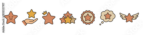 Stars from customers set icons, rating signs, customer reviews sign
