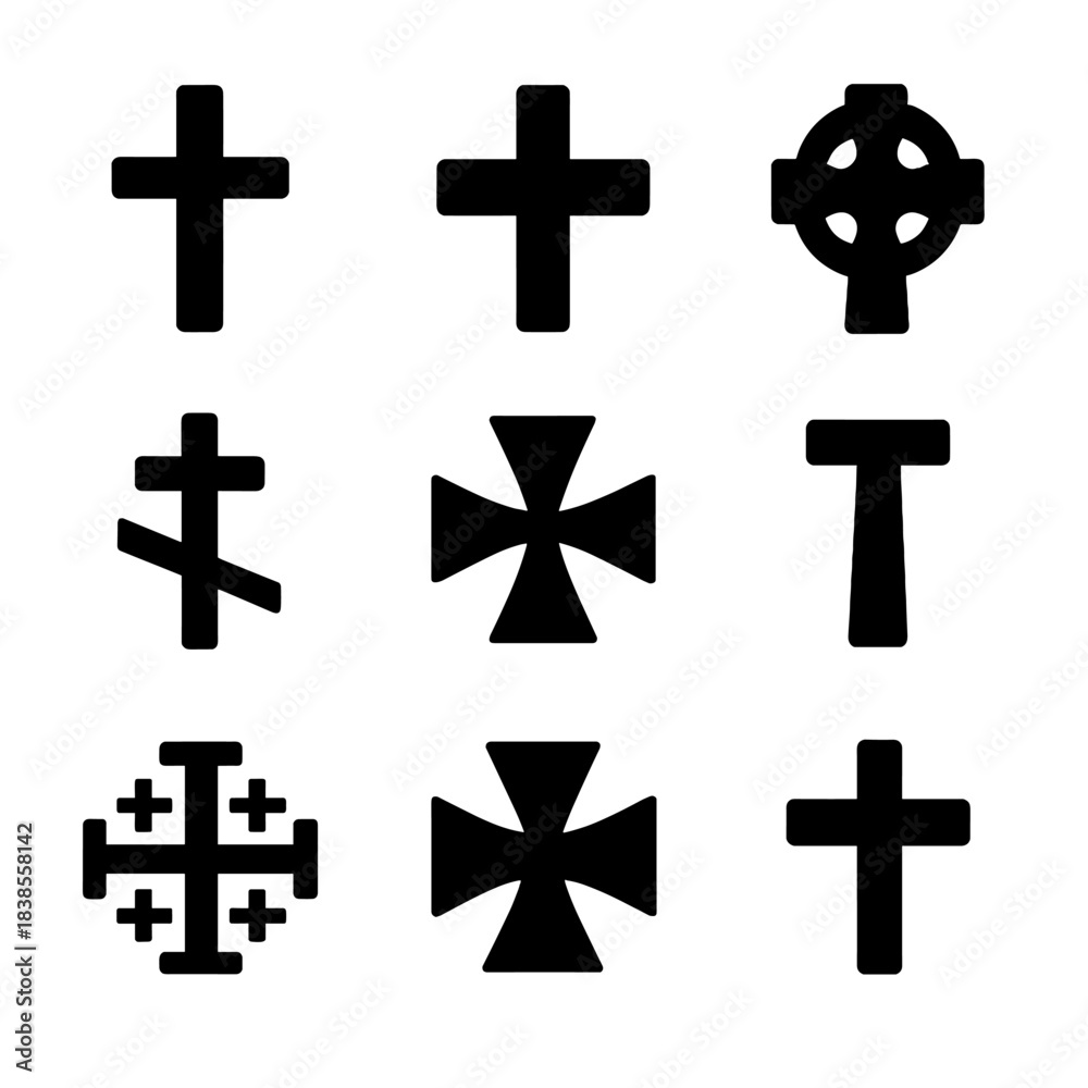 Fototapeta premium Set of diverse cross icons on gradient background