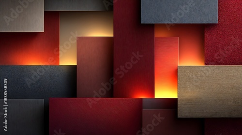Geometric Abstract Composition with Textured Rectangles and Glowing Light photo background squares