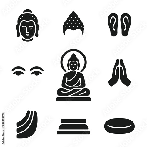 Minimalist buddha icons: serenity and spiritual symbols