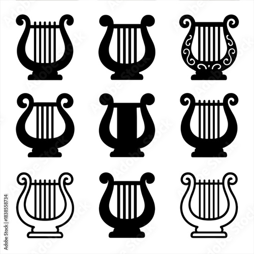 Black lyre silhouettes on gradient background