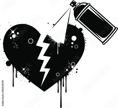Broken Heart Graffiti Spray Art Vector