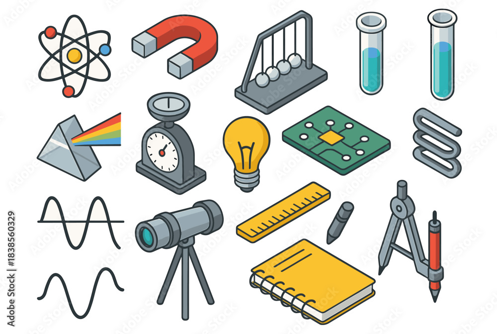 Fototapeta premium Science and math icon set featuring tools and symbols