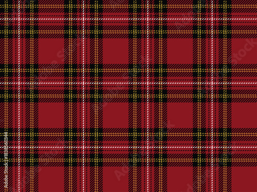 Christmas tartan plaid seamless pattern, burgundy red, white and yellow warm rich holiday check seamless background. Perfect for winter clothing design, luxury festive themes and traditional decor