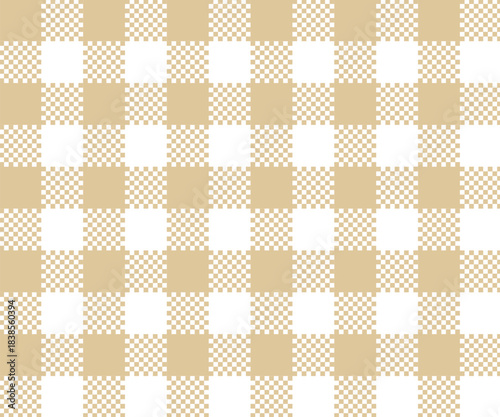 Seamless gingham plaid pattern. Beige white plaid gingham minicheck texture background. Checkered tweed plaid repeating abstract pattern for textile fabric design