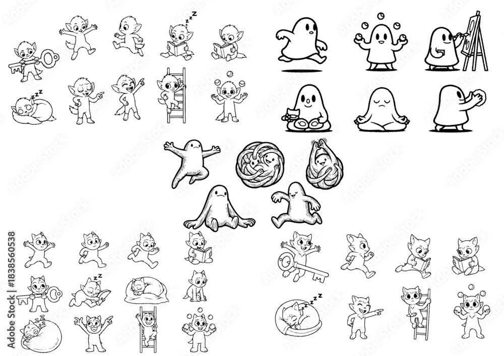Fototapeta premium cartoon funny baby characters silhouette set