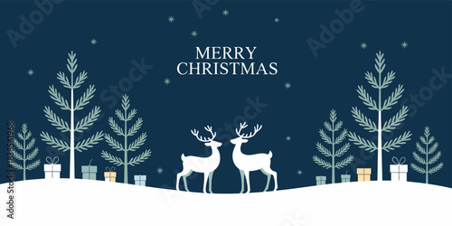 Holiday Greetings Featuring Snowy Trees Reindeer and Christmas Gift Packages