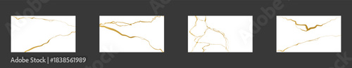 set of kintsugi Luxury golden marble texture Crack pattern backgrounds
