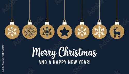 Merry Christmas and Happy New Year with Snowflake Star and Reindeer Ornaments