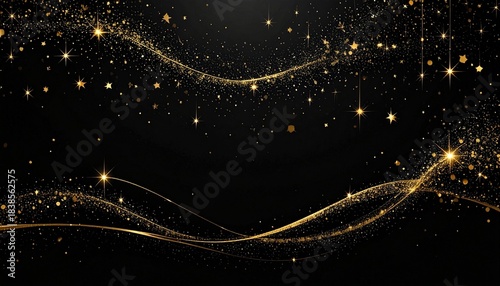 黒地に金の星が舞うシックで高級感あるクリスマス夜空背景