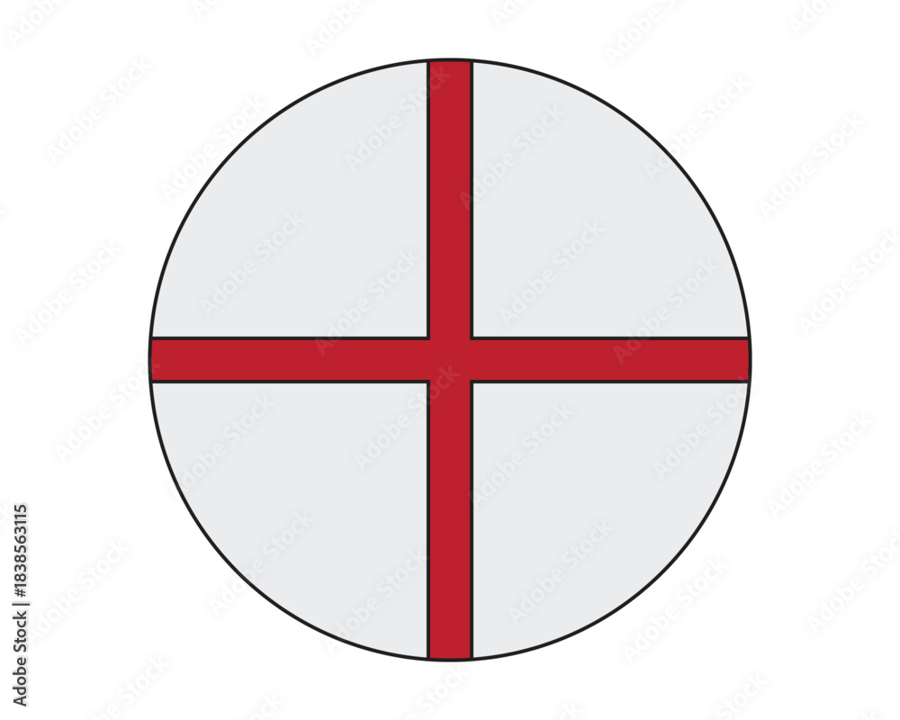 Obraz premium Round flag of England icon button, simple circular English national symbol with red St George cross isolated on white background
