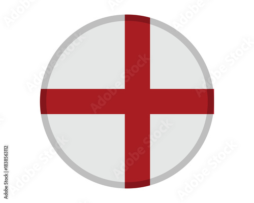 Circular England flag icon button, glossy round St George's Cross symbol with a slight border, British national identity badge design