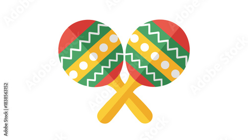 Pair Of Colorful Maracas Musical Instruments With Traditional Patterns And Golden Handles On A Black Background