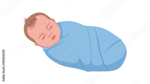 Peaceful Newborn Baby Wrapped in a Light Blue Swaddle Blanket Sleeping Soundly Isolated on a Black Background