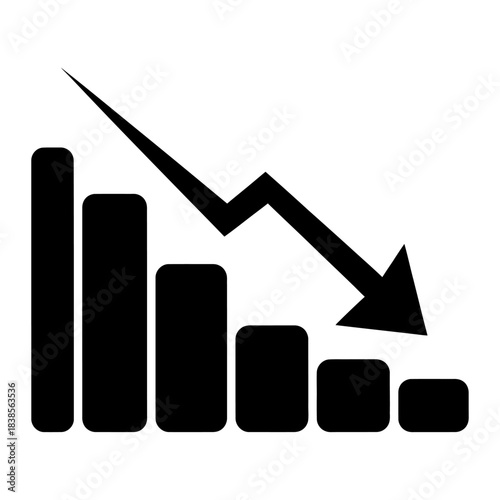 Black and white bar chart graph showing a sharp financial decline or business loss, symbolized by a downward lightning arrow, representing crisis and recession