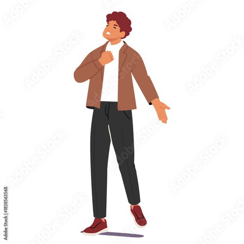 Emotional man cartoon character deeply engaged in self-expression within drama theatre class