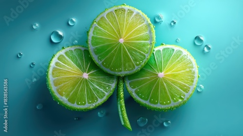 lime wedges forming shamrock shape on clear water surface