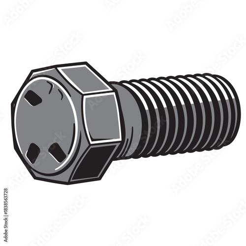 A versatile set of hex bolt illustrations, featuring both a modern flat gray vector design and a detailed vintage black and white sketch, symbolizing industrial engineering, mechanical connection, and