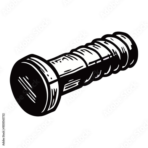 A versatile set of hex bolt illustrations, featuring both a modern flat gray vector design and a detailed vintage black and white sketch, symbolizing industrial engineering, mechanical connection, and