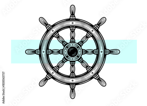 Ship's helm wheel vintage engraving drawing nautical marine symbol steering sailing adventure