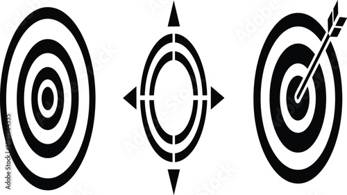 Set of Solid Black Target Icons Representing Goal Setting Success Achievement Aiming and Business Marketing Strategy Concepts.