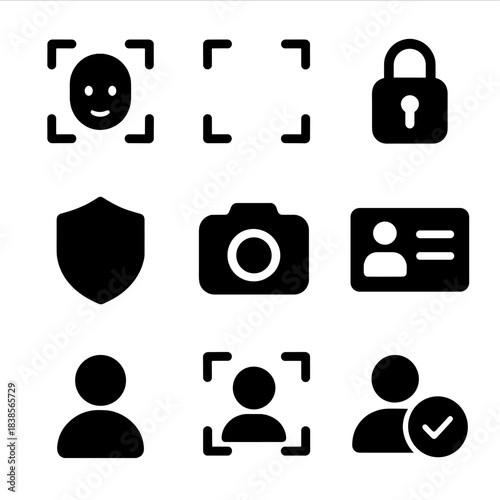 Technology icons for security, identification, and privacy in digital apps
