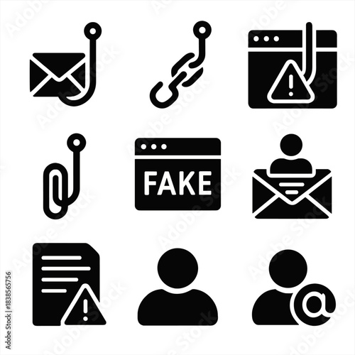 Cybersecurity icons representing phishing and online threats in digital space