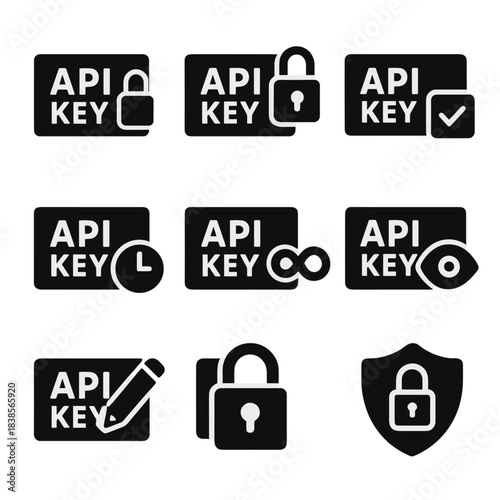 Secure api key icons for digital security and access management