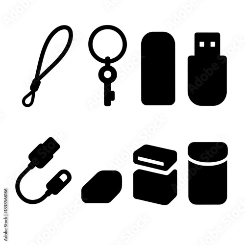 Minimalist black usb and tech accessories on dark background