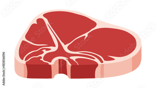 Raw T Bone Steak Cut of Beef with Marbling and Fat Isolated on Black Background Realistic Illustration