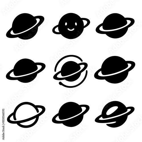 Minimalist planet symbols on dark background reflecting modern design trends