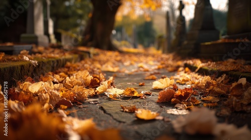 Wallpaper Mural Fallen Autumn Leaves on Cemetery Pathway Torontodigital.ca