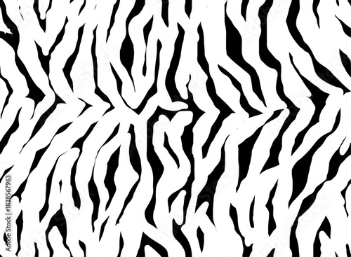 Full Seamless Tiger Zebra Pattern Textile Texture. Vector Background. Black and White Animal Skin for Women Dress Fabric Print.
