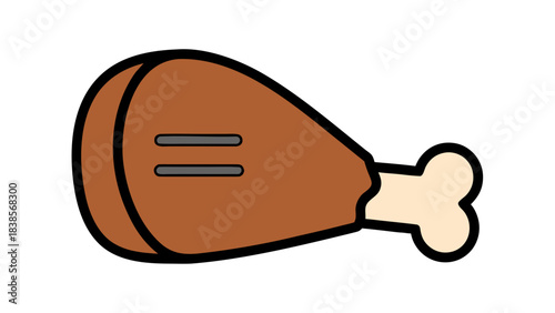 Simple brown meat leg with bone on black background stylized illustration isolated vector food icon
