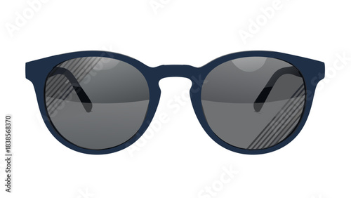 Round Blue Eyeglasses with Reflective Lenses and Striped Details on a Transparent Background