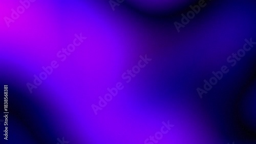 Glowing royal blue, purple, violet gradient swirling flow on black background. Dark blurred abstract backdrop for cover, business presentation, web design. Fluid animation. Grain noise, grunge texture