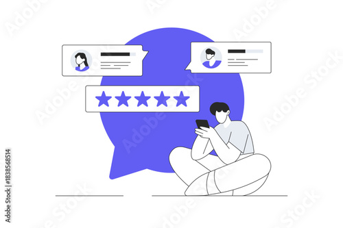 Feedback concept. Clients Satisfaction Rating and Leaving Positive Review. Flat Cartoon Vector Illustration, icon Stylish abstract design landing page web
