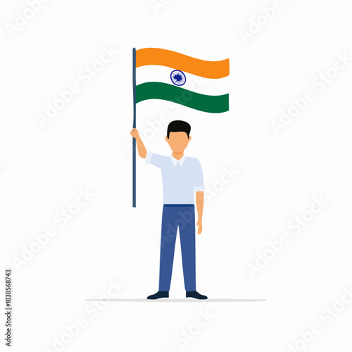 Man holding Indian flag celebrating national patriotism illustration