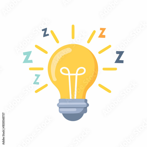 Bright idea symbol with sleeping zzz icons representing creative block or lack of inspiration