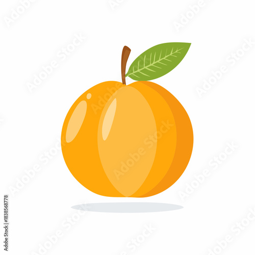 Luminous orange fruit icon with a green leaf and brown stem for healthy food designs