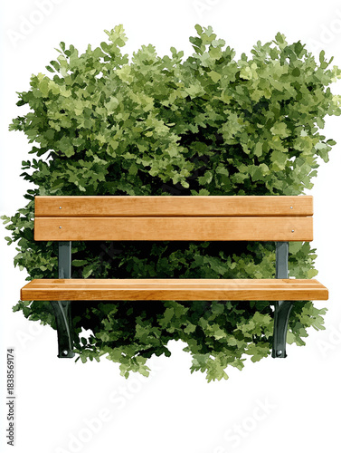 Watercolor bench garden bush isolated spring hobby gardening wood decor set weekend holiday easter grass design green park backyard summer tree landscape