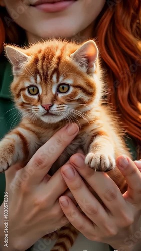 A kitten in a girl's arms transforms into a noble tiger.