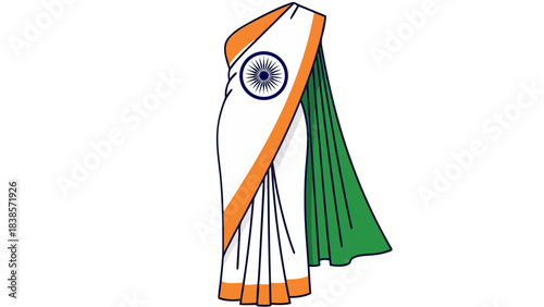 Woman Wearing Indian Flag Tricolor Saree With Ashoka Chakra Symbol On Black Background Independence Day Celebration Concept
