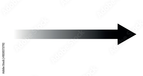 Vector straight, horizontal arrow icon. Black, gradient long arrow with right pointer