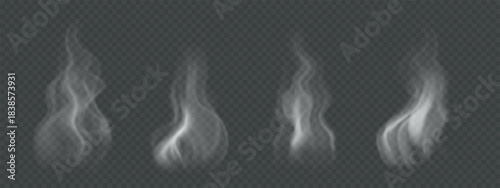 Smoke from hot food, tea, coffee. PNG realistic, wavy steam clouds on transparent background