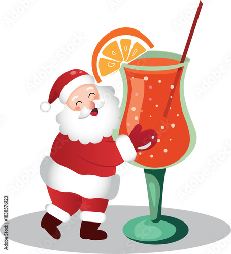 Funny Drunk Santa with Giant Cocktail – Christmas Humor Vector Illustration