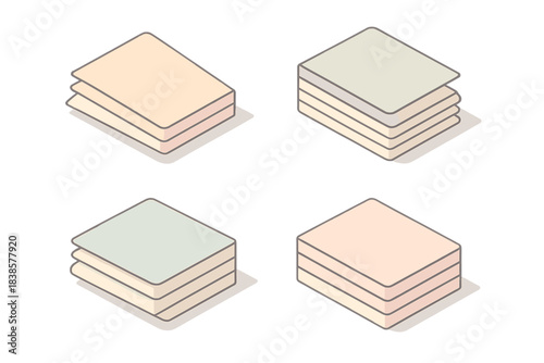 Geometric Paper Layers. Isometric vector illustration set Geometric paper stack: trapezoid layers, offset shadows, parallel folds,