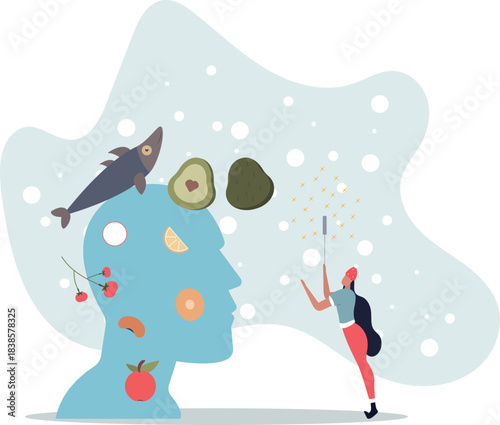 Mindful eating and healthy daily food consumption awareness .flat vector illustration.life and employment of people.