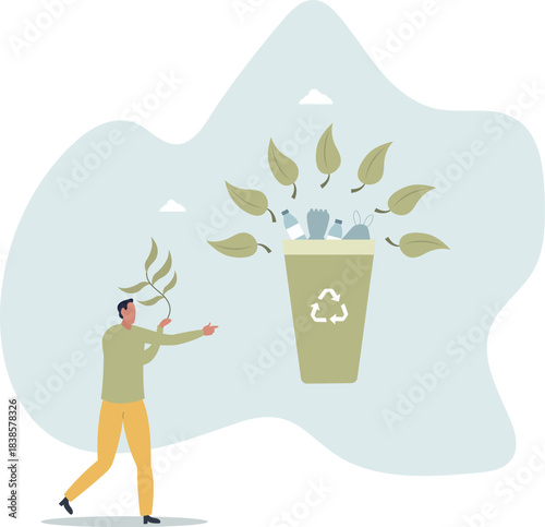 Sustainable lifestyle concept.character recycling plastic garbage.life and employment of people.