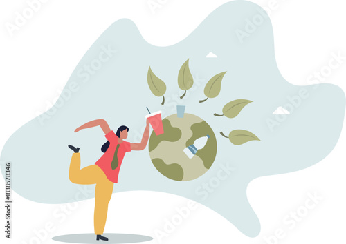 Plastic Pollution Problem Concept.flat vector illustration.life and employment of people.